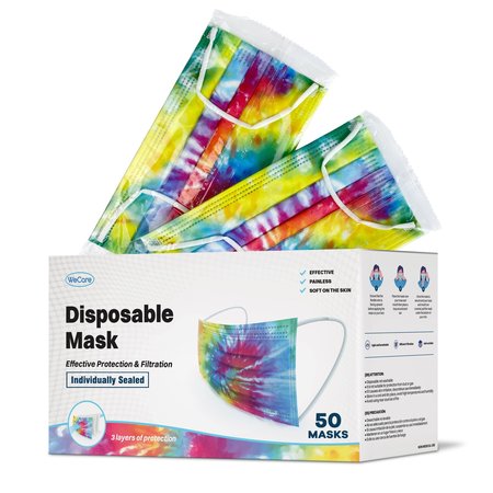 WECARE Individually Wrapped Face Masks, Tie Dye, 50PK WC-WMN100017-TD-FACE-MASK-50PK-1